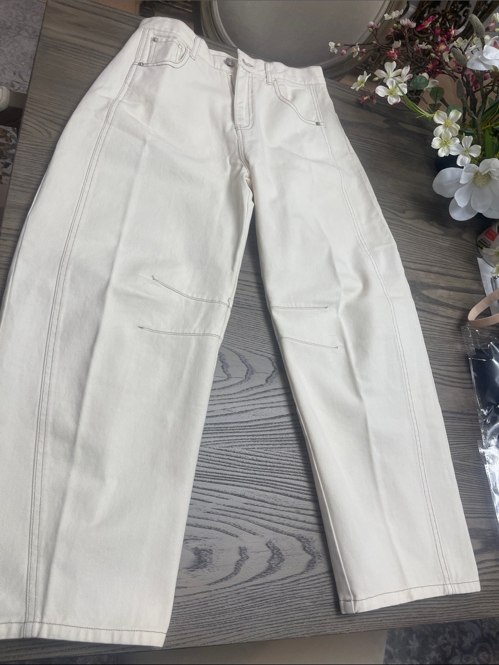 Ivory Barrel Style Leg Jeans